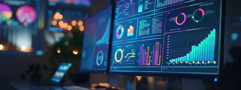 a computer screen displaying colorful graphs and data charts related to search engine optimization analysis software.