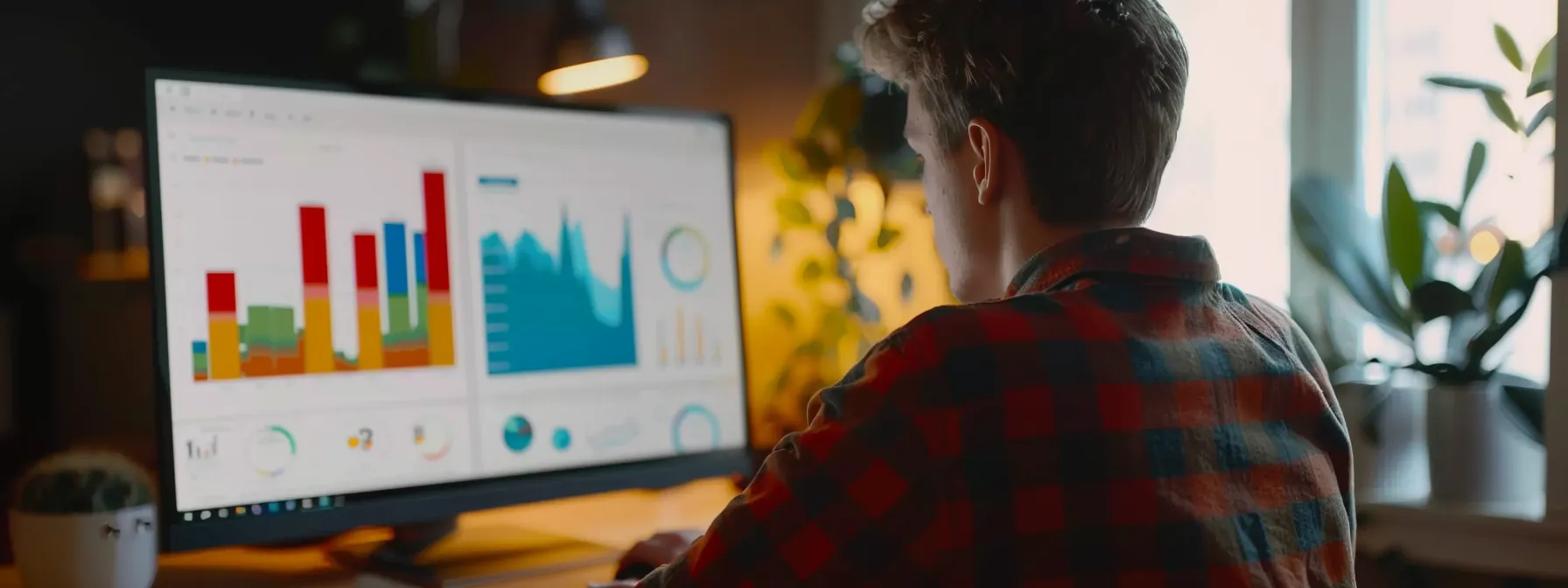 a person analyzing graphs showing keyword ranking improvements and traffic quality to measure the success of long-tail vs short-tail keywords for seo strategy.