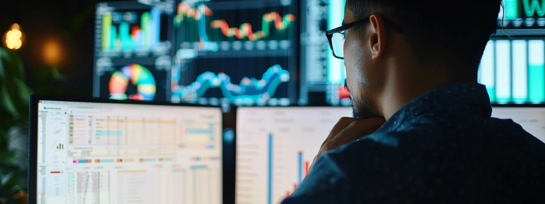 a person analyzing keyword research tools on a computer screen.