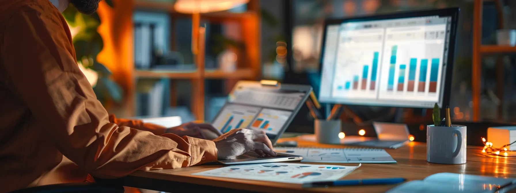 a person using a computer to analyze website audit tools and seo data.